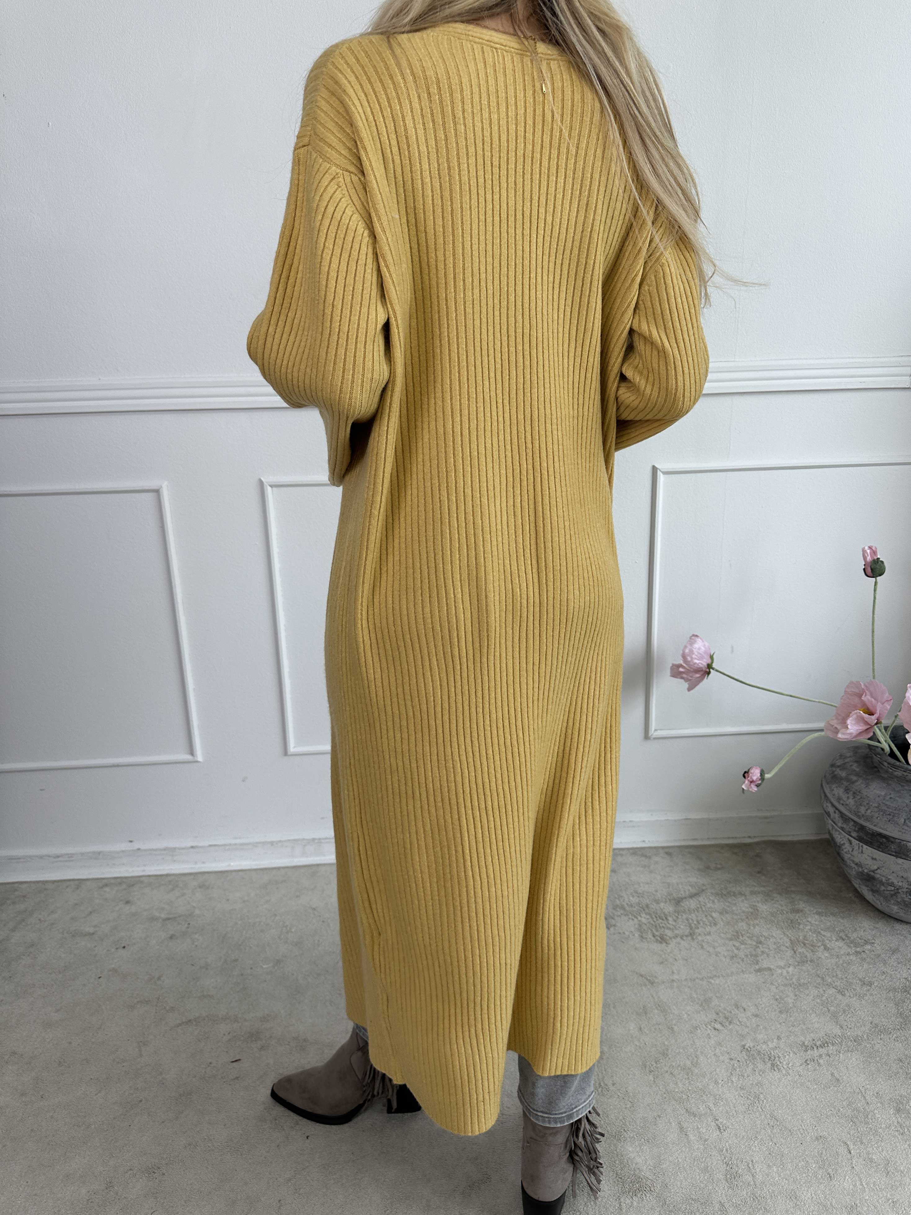 Olava - Lang blød strikcardigan med rib